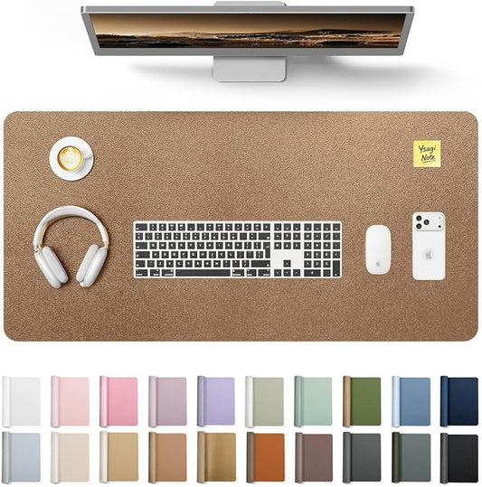 YSAGi Leather Desk Protector, Office Mat, Large Mouse Mat, Non-Slip PU Leather Blotter, Laptop Desk, Waterproof Writing Pad for Office and Home (Shiny Bronze, 35.4" x 17") by YSAGi