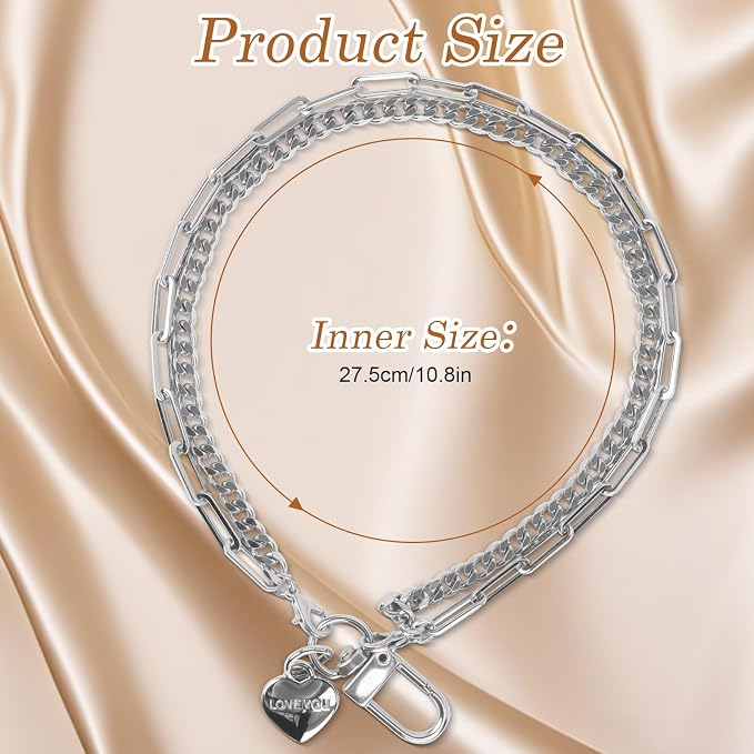 AULEEP Phone Chain Wristlet Strap,Double Metal Phone Charm with Tether Tab,Detachable Cellphone Wrist Strap Universal Silver Hands-free Anti Theft Hand Chain - Image 3