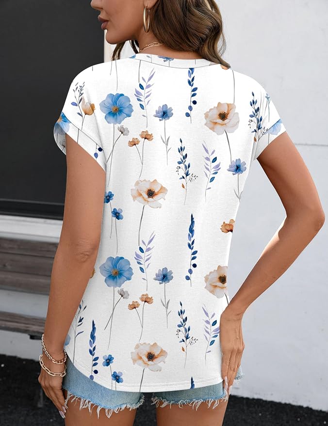 Rapbin Womens Summer Tops Women Blouses Dressy Casual V Neck T Shirts Short Sleeve Spring Tops for Women - Image 6