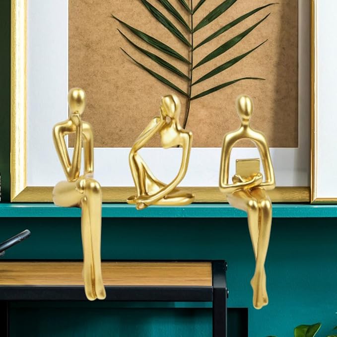 Prettidecor Gold Home Decor Thinker Statue Accents, Set of 3 Thinker Sculptures Office Decor Modern Abstract Resin Decoration on Shelf Table Desk for Living Room Office Bedroom (Small Gold) | Home Decor Accents, Office Decor, Abstract Resin, For Living... - Image 2