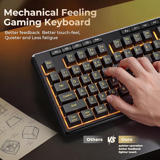 Redragon S156 Wireless Keyboard and Mouse with Tri-Mode, Mechanical Feel Keyboard and 4800 DPI 61G Ultra-Light Gaming Mouse, RGB Backlit, 4 Macro Keys, Long Battery Life for PC, Mac, Ideal for Gamer - Image 4