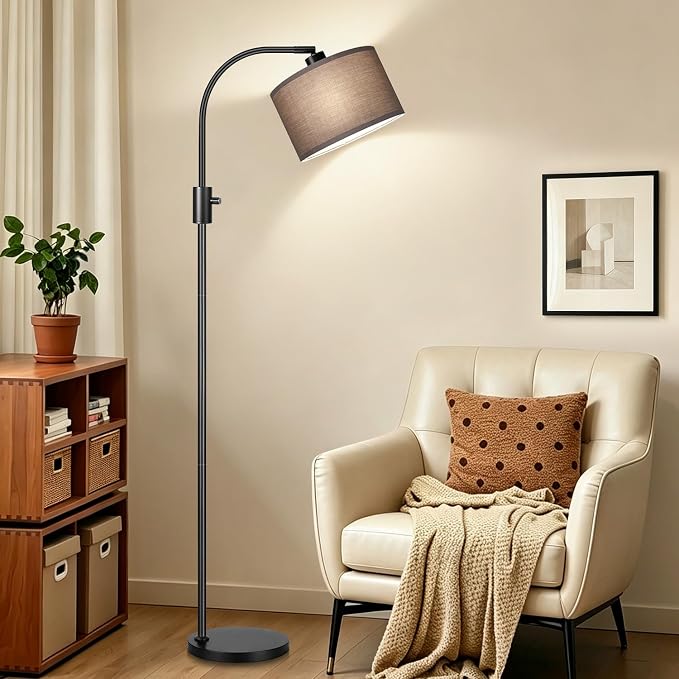 Nintiue Dimmable Black Floor Lamp, 1200 Lumens LED Edison Bulb Included, Arc Gold Floor Lamps for Living Room Modern Standing Lamp with Khaki Shade - Image 7