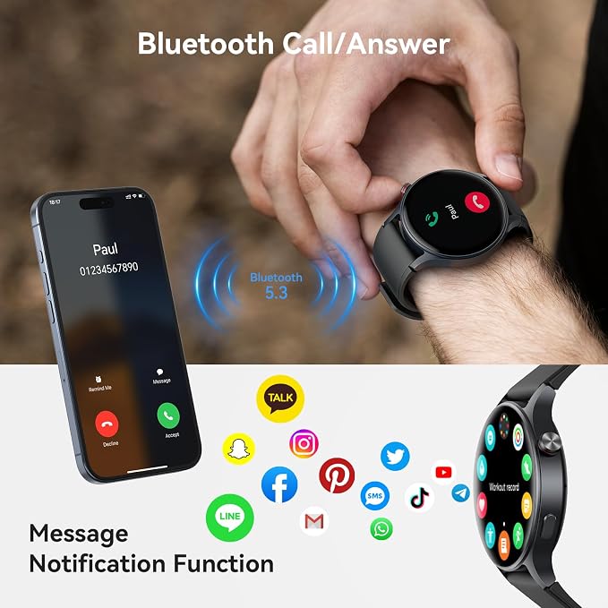 Smart Watch for Men Women, Answer/Make Call, 1.32'' AMOLED Ultra-Clear Screen Fitness Tracker with Heart Rate/Sleep/SpO2 Monitor, Smartwatch for iPhone/Samsung/Android, 110 Sport Mode, 3ATM Waterproof - Image 3