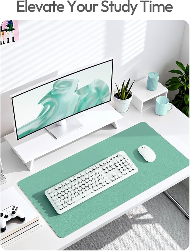 YSAGi Leather Desk Protector, Office Mat, Large Mouse Mat, Non-Slip PU Leather Blotter, Laptop Desk Pad, Waterproof Writing Pad for Office and Home (Green-Blue, 47.2" x 23.6") - Image 6