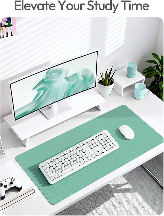 YSAGi Leather Desk Protector, Office Mat, Large Mouse Mat, Non-Slip PU Leather Blotter, Laptop Desk Mat, Waterproof Writing Pad for Office and Home(Green-Blue, 63" x 17.2") - Image 6