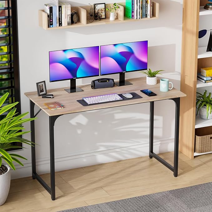 PayLessHere | 47 Inch Computer Desk | Nature | Sturdy Office Desk | Metal Frame, Adjustable Feet | Water-Resistant, Scratchproof Surface | Writing Table for Home Office or Study | Pack of 1 - Image 2