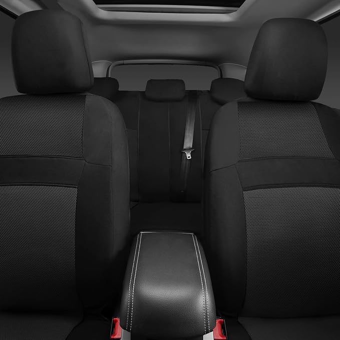 CAR PASS 3D Air Mesh Car Seat Covers Full Sets w/5mm Sponge, 4Pcs Waterproof Car Floor Mats, Steering Wheel Cover Universal Fit for SUV Sedan Truck, Airbag Compatible Automotive Interior(Black) - Image 3