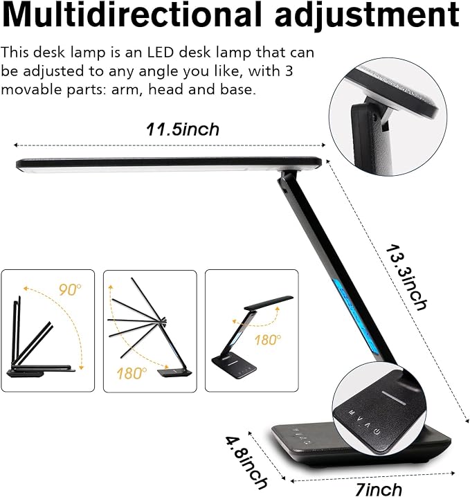 LAOPAO Desk Lamp with Wireless Charger: USB Charging Port, Table Lamp with Clock, Desk Lamps for Home Office College Dorm Room Essentials - Image 7