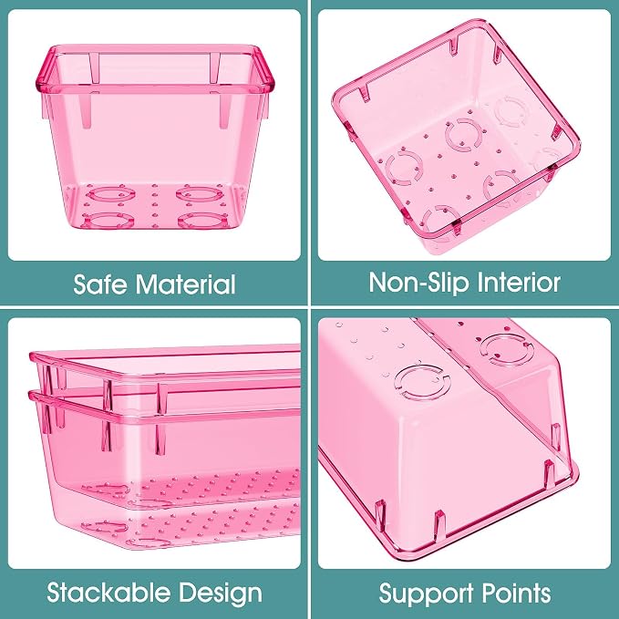 WOWBOX 25 PCS Plastic Drawer Organizer Set, 4 Sizes Desk Drawer Divider Organizers and Storage Bins for Makeup, Jewelry, Gadgets for Kitchen, Bedroom, Bathroom, Office, Clear Pink - Image 3