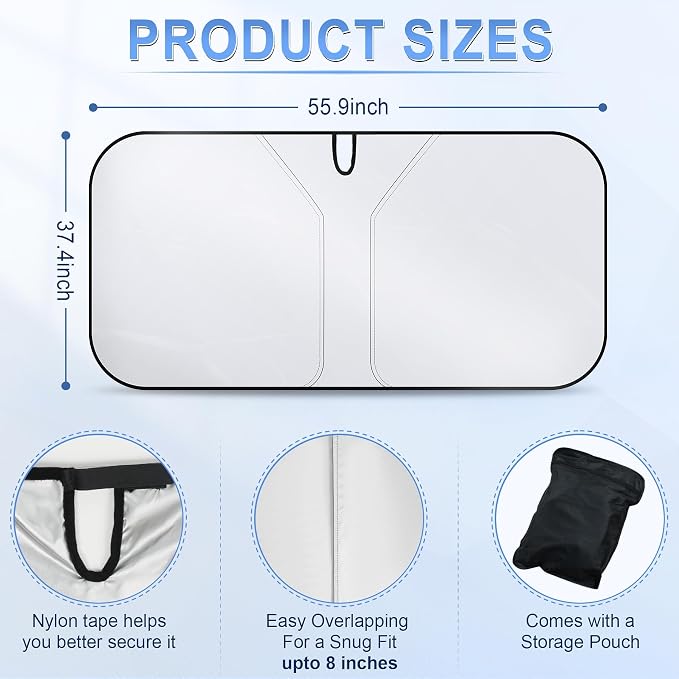 SINGARO 300T Universal Car Windshield Sun Shade, Foldable Reflective for Windshield & Window Shades with Overlapping Design, Car Interior Accessories (57" L x 36.2" W) - Image 2