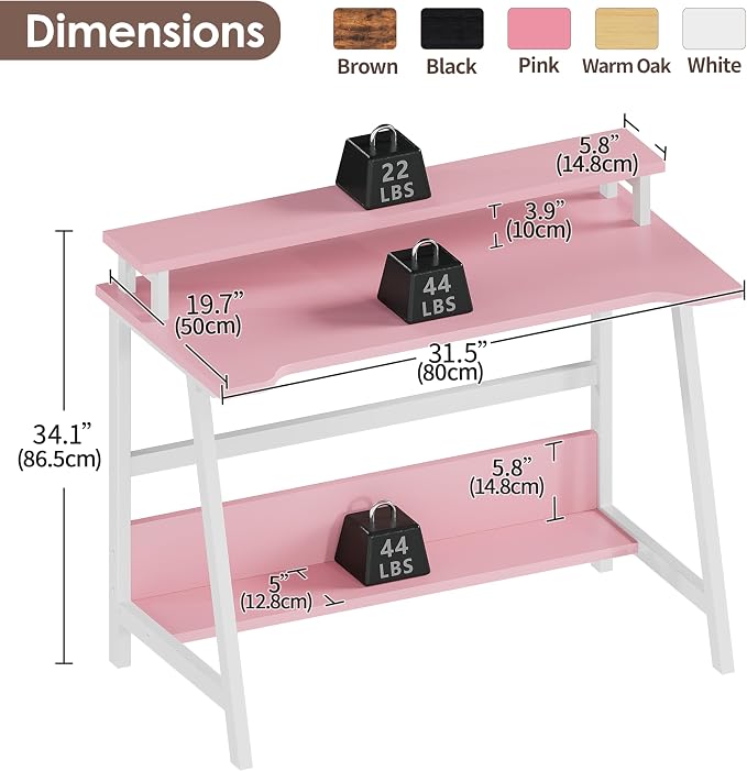 ALISENED 31.5 Inch Small Office Desk with Storage, Small Desk for Small Spaces, Compact Home Office Desk, Mini Study Desk for Bedroom, Pink - Image 3