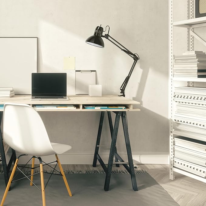 Globe Electric 56963 31.5" Multi-Joint Desk Lamp with Metal Clamp, Black, On/Off Rotary Switch on Shade, Partially Adjustable Swing Arm, Home Essentials, Reading Light, Office Décor - Image 3