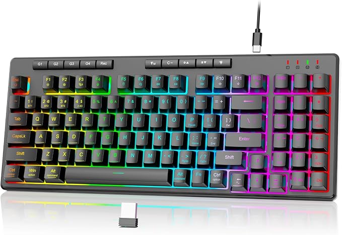 Redragon K517 Pro Wireless Gaming Keyboard, RGB Backlit, Tri-Mode BT/2.4GHz/USB-C, Mechanical Feel 94 Keys Computer Keyboard with 4 Macro Keys, Number Pad, 4000mAh Battery for Win/MAC by REDRAGON