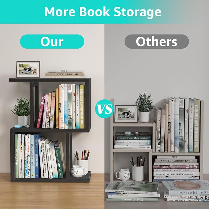 Desktop Bookshelf Shelf for Top of Desk - Black Small Organizer 3-Tier Shelves Storage Bookcase Hutch for Dorm Office College Table Top Organization Shelving Decorations for Women Office - Image 5
