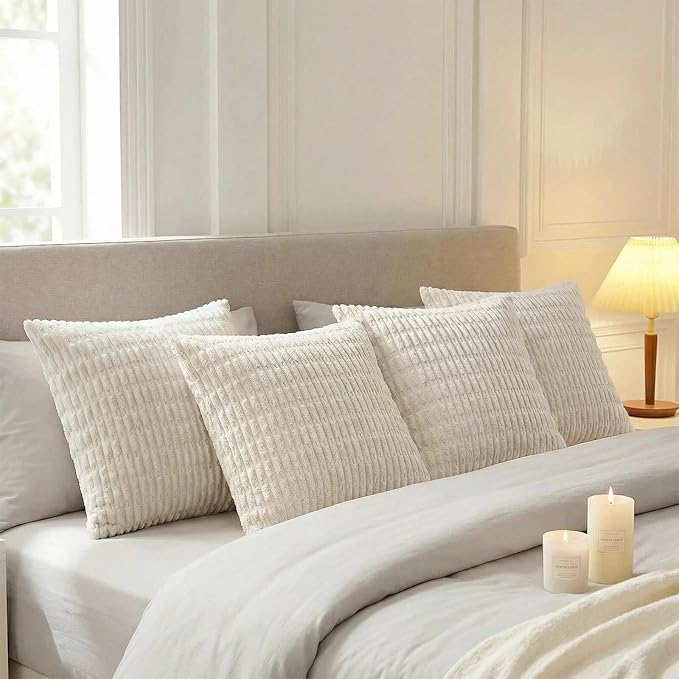 Fancy Homi 4 Packs Decorative Throw Pillow Covers for Living Room Couch Bed, Modern Farmhouse Boho Home Décor Accent Cushion Case, 20" x 20", Cream - Image 3