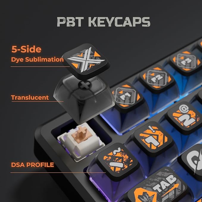 RK ROYAL KLUDGE R98 Pro Wired Mechanical Keyboard, RGB PC Gaming Keyboard with Number Pad and Volume Knob, dye Sublimation DSA Profile Pudding Keycaps, for Win/MAC, Hot Swappable Tactile Beige Switch - Image 7