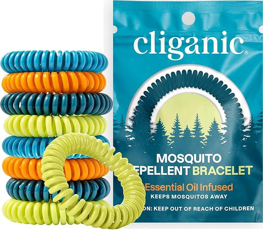 Cliganic 10 Pack Mosquito Repellent Bracelets for Adults & Kids - Natural DEET-Free Bands, Individually Wrapped by Cliganic
