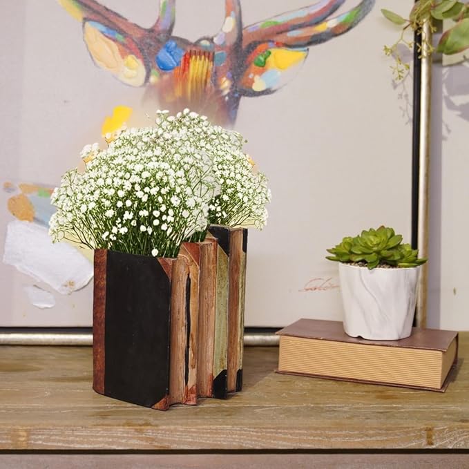 Guichifun Book Shaped Vase for Flowers - Resin Decorative Vase Classical Fake Books for Bookshelf Bedroom Office Home Décor Gifts for Book Lovers 5.5 * 4.5 * 7.5 Inch - Image 3