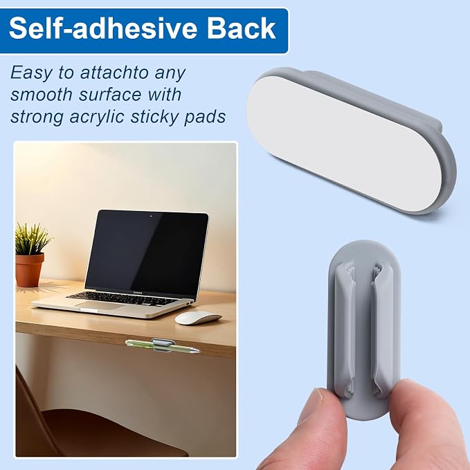 20 Pack Adhesive Pencil Holders for Desk,Silicone Flexible Pen Holder for Wall, Office, School,Home,Classroom Must Haves,Teacher Supplies Accessories,Desk Organizer,Art Supply,Small Gift(20, Gray) - Image 4