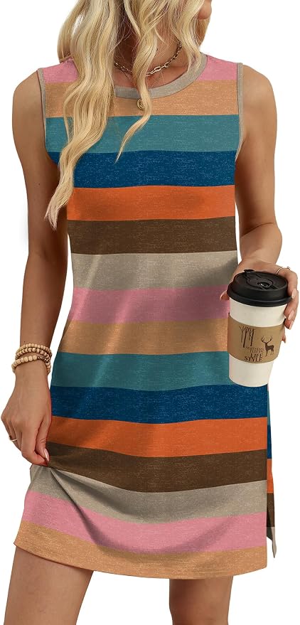 WIHOLL Casual Dresses for Women Crewneck Sleeveless Tank Dress Summer Spring Boho Vacation Clothes - Image 4