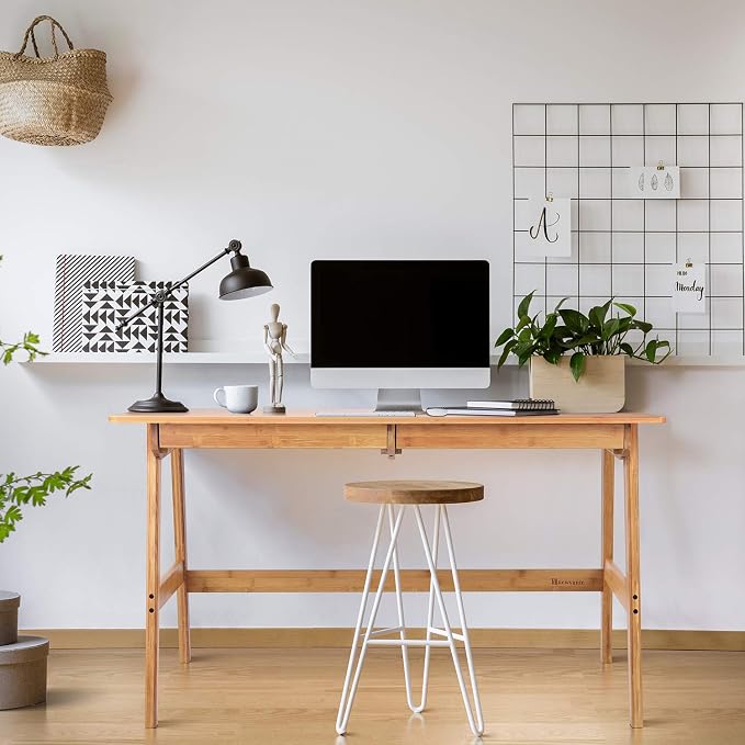 Nnewvante Writing Computer Desk 46" Bamboo Home Office Table with 2 Drawers, Modern Furniture Simple Study Makeup Workstation | Work Study Laptop Table for Bedroom, Modern Simple Style - Image 3