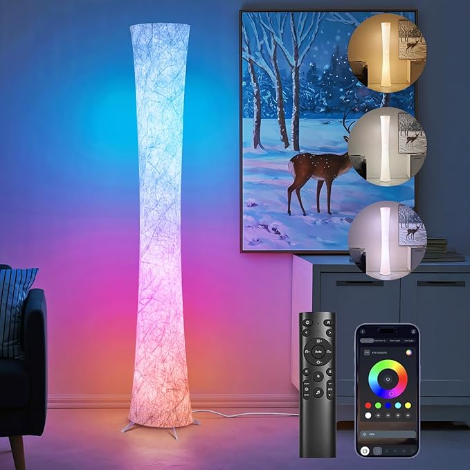 WORLD WIN Floor Lamp, 61'' Smart RGB LED Corner Lamp with Music Sync and 16 Million DIY Colors, 3 Color Temperature, APP & Remote Control, Color Changing Standing Floor Lamp for Bedroom Living Room by WORLDWIN