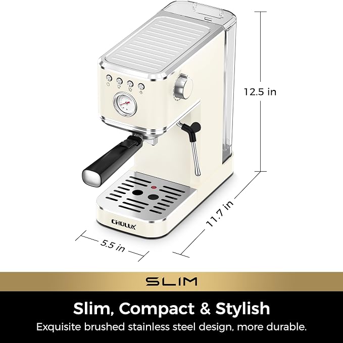 CHULUX Slim Espresso Machine with Milk Frother for Home Cappuccino, Creamy | Precise Pressure Gauge, Food-Grade Materials, 20 Bar Italian Pump, Professional Temperature Control System, Stainless Steel - Image 8