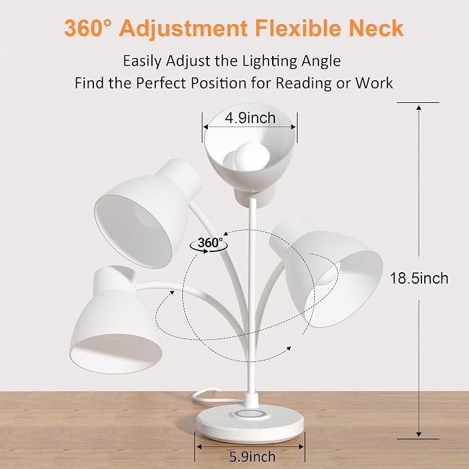 LED Desk Lamp for Home Office with Wireless Charger, White | 3 Color Modes Dimmable Eye-Caring Study Reading Dorm Desk Lamp, 360° Flexible Arm Table Lamp for College Dorm Room, 800 Lumen - Image 4