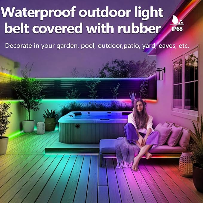 16.4FT Ws2812 RGB+IC LED Strip Lights IP68 Outdoor Waterproof, 5V USB Powered, Music Sync Bluetooth APP/RF Remote Control Lights for Balcony,Deck,Camping,Garden,Bedroom Decor - Image 5