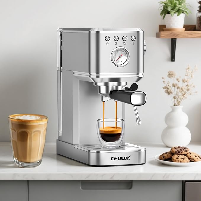 CHULUX Slim Espresso Machine with Milk Frother for Home Cappuccino & Latte | Precise Pressure Gauge, Food-Grade Materials, 20 Bar Italian Pump, Professional Temperature Control System, Stainless Steel - Image 5