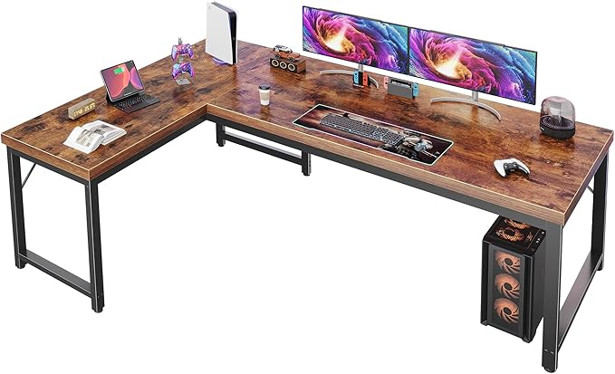 Huuger 63 Inch L Shaped Desk with 0.95 Inch Thicker Desktop, Reversible Computer Desk, Larger Corner Office Gaming Desk, Robust Metal Frame, for Home Office, Rustic Brown by Huuger