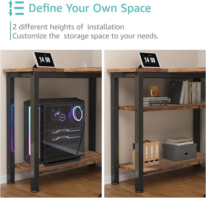 Lufeiya L Shaped Computer Desk with Drawers & Storage Shelves, 55 Inch Corner Desk with Power Outlet for Home Office Bedroom, L-Shaped Teen PC Gaming Desks with Fabric Drawer, Rustic Brown - Image 7