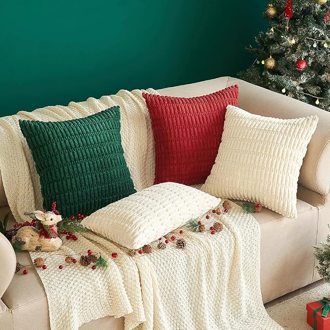 MIULEE Pack of 2 Corduroy Decorative Throw Pillow Covers 16x16 Inch Soft Boho Striped Pillow Covers Modern Farmhouse Home Decor for Sofa Living Room Couch Bed Cream White - Image 8