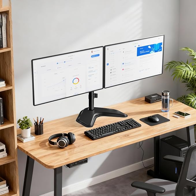 WALI Dual Monitor Stand, Freestanding Full Motion Monitor Desk Mount Fits 2 Screens up to 27 inches, Dual Monitors Arm Fits up to 22lbs, VESA 75x75 100x100 (MF002LM), Black - Image 7