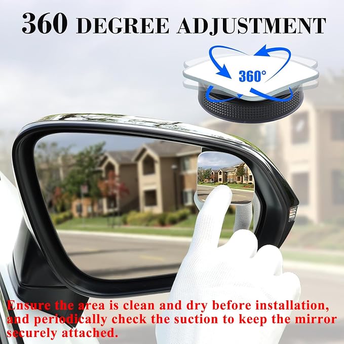 LivTee Blind Spot Car Mirror, Fan HD Glass Frameless Convex Side Mirror Blindspot, Reusable 360° Wide Angle Rear View Car Mirrors with Powerful Adjustable Suction Cup - Exterior Mirrors - Image 5