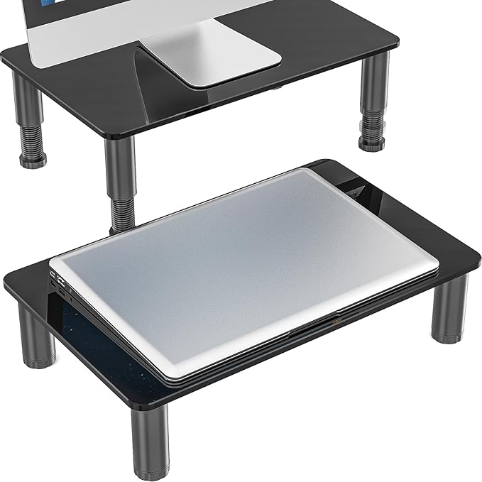 Hemudu 2 Pack Computer Monitor Stand Riser with Height Adjustable Multi Media Desktop Stand for Flat Screen LCD LED TV, Laptop/Notebook/Xbox One, Black HD01B-202 by HEMUDU