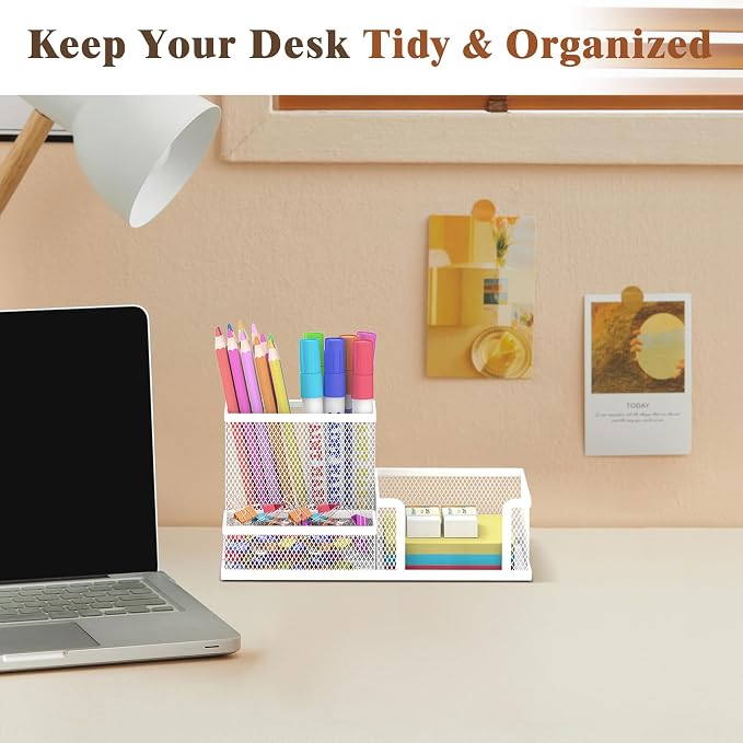 SUPEASY Pen Holder Desk Organizer, Office Supplies Pencil Holder with 3 Compartments, Desk Accessories and Workspace Organizers for Home School Classroom, White - Image 6