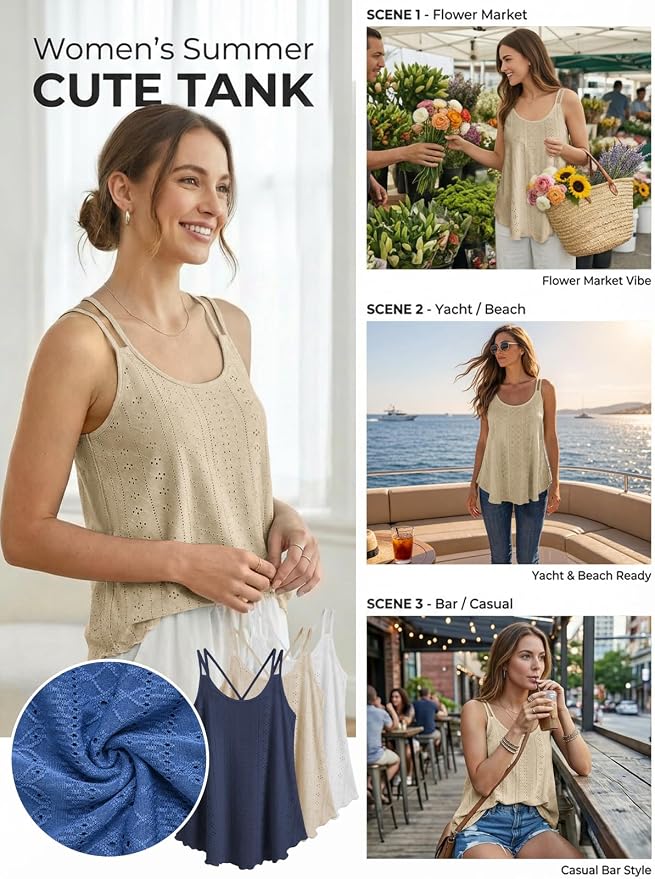 ATHMILE Women's Tank Tops Sleeveless Summer Top Spaghetti Strap Spring Shirt Loose Fit Beach Vacation 2026 Casual - Image 4