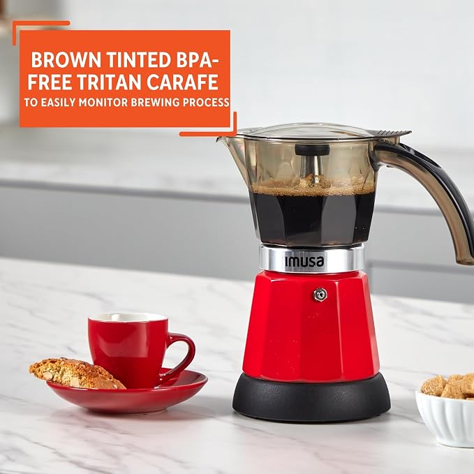 IMUSA 6 or 3 Cup Electric Espresso Coffee Maker with Cool-touch Handle, Red | Detachable Base, Visual Brewing Indicator, Durable Aluminum Construction, Ideal for Cuban and Italian Coffee - Image 5