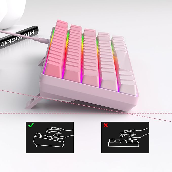 MageGee Portable 60% Mechanical Gaming Keyboard, RGB Backlit Compact 68 Keys Mini Wired Office Keyboard with Red Switches for Laptop PC Mac, Side Printed Keycap - Pink - Image 6