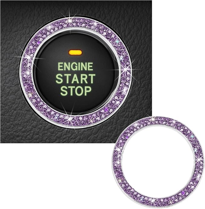 Kewucn Bling Crystal Double Rhinestone Car Engine Start Decoration Ring, Sparkling Push Start Button Sticker, Key Ignition & Knob Ring Decoration, Bling Car Interior Accessory(Purple) by Kewucn