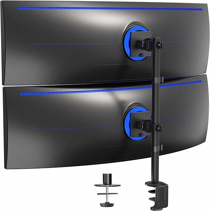 VIVO Dual Vertically Stacked Ultra-Wide Monitor Desk Mount for up to 49 inch Ultrawide Screens, Extra Tall Heavy Duty Adjustable Stand Holds 44 lbs Per Screen, Black, STAND-V202R by Unknown