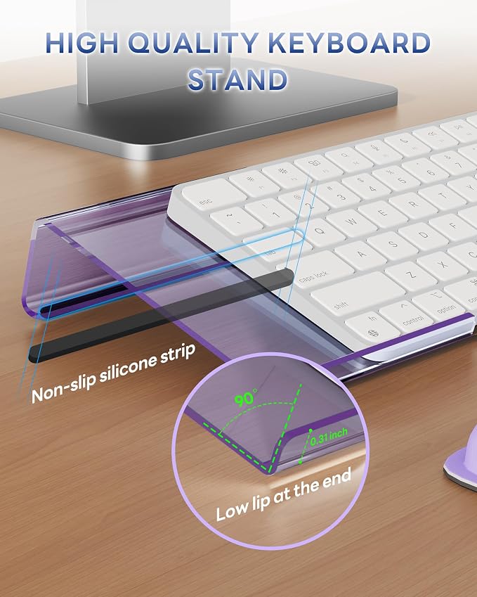 Laborio Computer Keyboard Wrist Rest, Keyboard Riser Stand for Desktop | Purple, Ergonomic Acrylic Keyboard Holder, Non-slip Wrist Pad, Pain Relief for Typing, Multiple Colors - Image 5