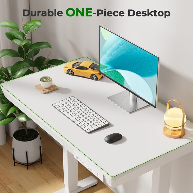 35" Electric Standing Desk with Drawer, 4 Lockable Wheels | Height Adjustable Quick Install One-Piece Tabletop with USB Charging Port, Small Sit to Stand up Desk for Home Office, White - Image 6