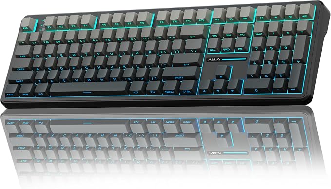 AULA F108 Wireless Mechanical Keyboard, Full Size Gaming Keyboard with Number Pad, Side Printed PBT Keycaps, Pre-lubed Switches, RGB Backlit, Hot Swappable Creamy Sounding Computer Keyboards, 108 keys by AULA
