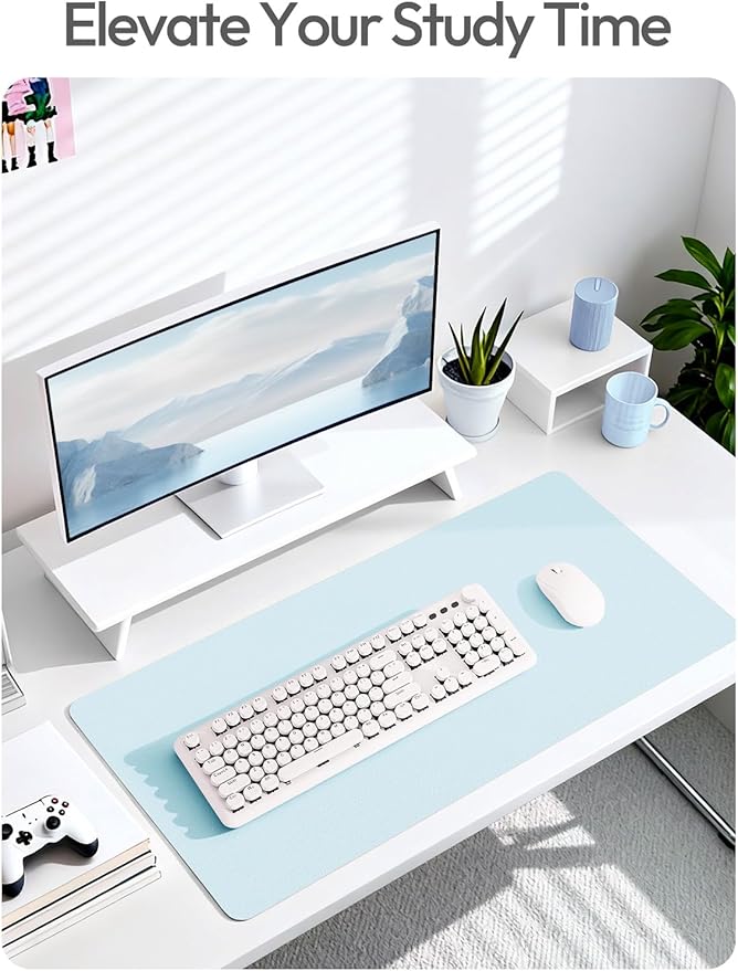 YSAGi Leather Desk Protector, Office Mat, Large Mouse Mat, Non-Slip PU Leather Blotter, Laptop Pad, Waterproof Writing Pad for Office and Home (Baby Blue, 47" x 17") - Image 6