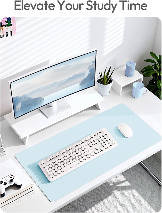 YSAGi Leather Desk Protector, Office Mat, Large Mouse Mat, Non-Slip PU Leather Blotter, Laptop Desk Mat, Waterproof Writing Pad for Office and Home(Baby Blue, 63" x 17.2") - Image 6
