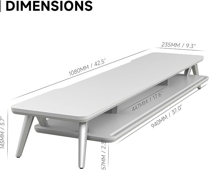 Fenge Dual Monitor Stand, Monitor Stands Riser for 2 monitors, 42.5 Inch Wood Desk Shelf with Storage Organizer and Cable Management for Office Desk Accessories - Image 7