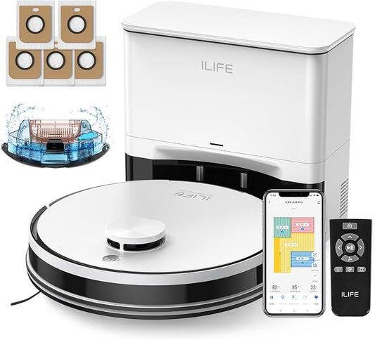 ILIFE A30 Pro Robot Vacuum and Mop,10000Pa Max Suction | 60 Days Self Emptying, LiDAR Navigation, 150 Min Max, App, Remote & Voice Control, Ideal for Hard Floors, Carpet & Pet Hair by ILIFE