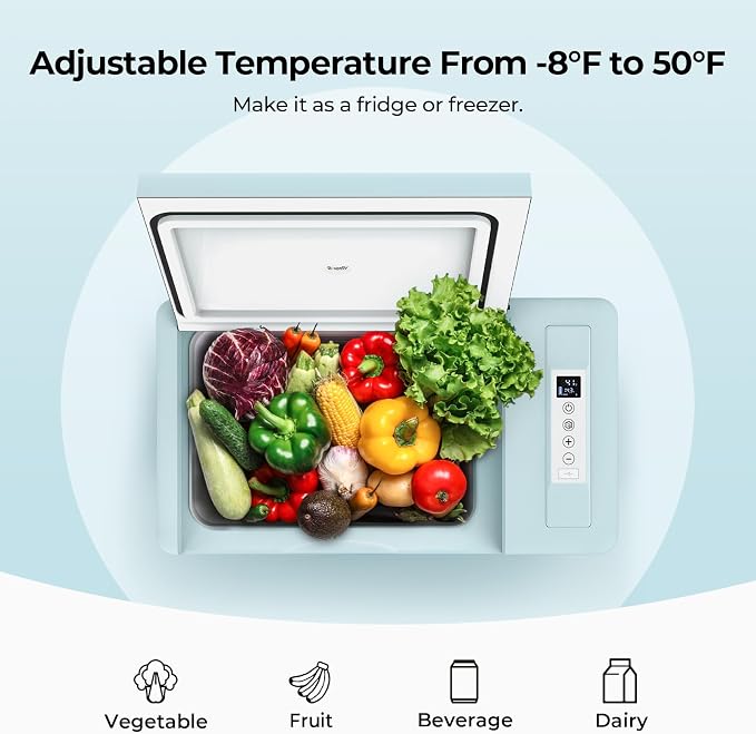 BougeRV Green 23Quart Portable Refrigerator, 12 Volt Fridge 22L, Portable Freezer Compressor Cooler 12/24V DC 110~240 Volt AC for Truck Van RV Camper -8℉~50℉ - Image 4